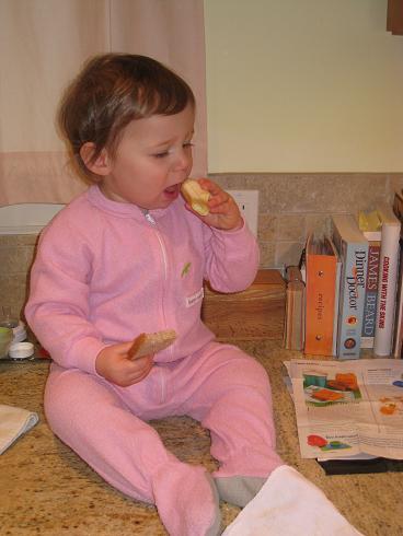 Zoe eating on counter